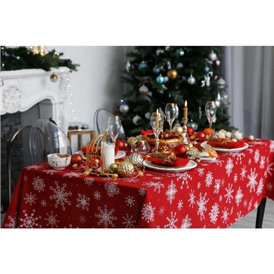 Скатерть новогодняя «Доляна» Белые снежинки 110×149± 3 см, 100% хлопок, 164 г/м²