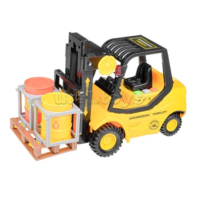 Машина "Погрузчик" с бочками и поддоном 1:16 (свет, звук) в коробке