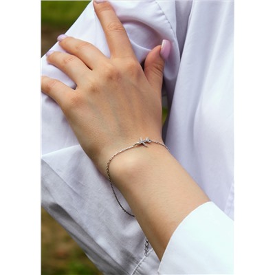 Браслет из серебра с фианитами родированный - Самолёт 925 пробы 15-1275