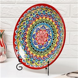 Ляган узбекский Риштанская керамика «Узоры», для плова, d=32 см, красный