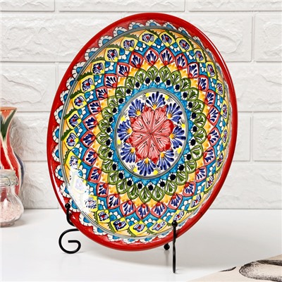 Ляган узбекский Риштанская керамика «Узоры», для плова, d=32 см, красный