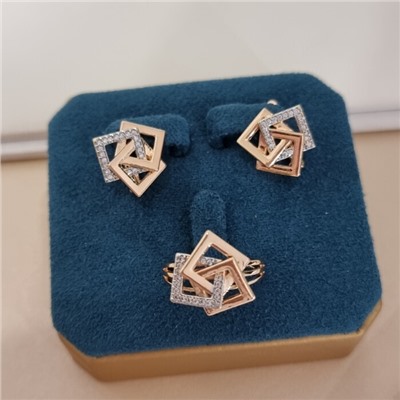 Комплект ювелирной бижутерии коллекция "Дубай" серьги и кольцо 19 р, покрытие позолота, вставка: цирконы, цвет: прозрачный, арт.217.527-19