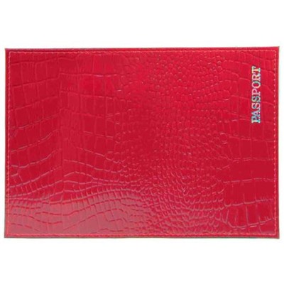 Обложка для паспорта натуральная кожа Крокодил "PASSPORT" красный, тисн.серебро 1,01гр-КРОКОДИЛ-201 ПОЛИГРАФДРУГ