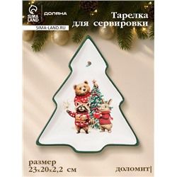 Тарелка сервировочная новогодняя Доляна «Сказки зимнего леса», 23×20×2.2 см, доломит, белая