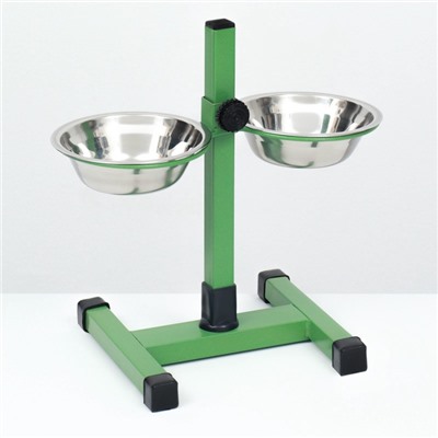 Подставка с мисками, 2×350 мл, высота 30 см, разборная, зелёная