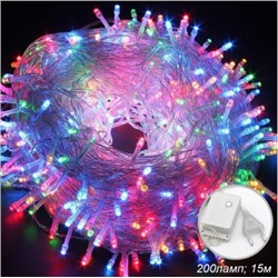 Гирлянда светодиодная Шнур 15 м 200 LED 4 режима разноцветный / GN34 /уп 100/коробка