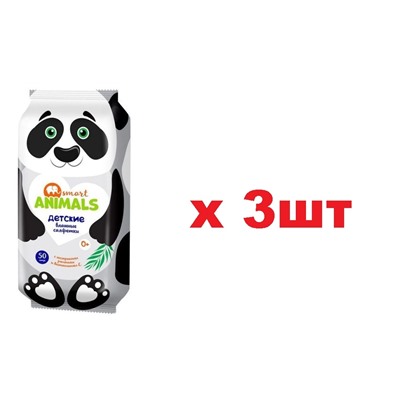 Smart Animals 50шт Салфетки влажные детские с ромашкой и витамином Е 3шт