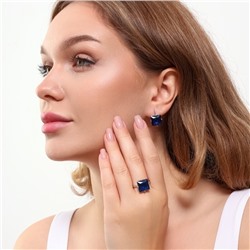 Комплект ювелирная бижутерия серьги и кольцо 18 р покрытие: посеребрение, вставка: фианиты, цвет: синий, арт.215.457-18