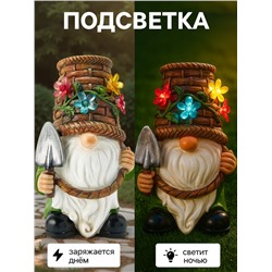 Садовая фигура из полистоуна «Гном с лопатой», 24×14×13.5 см, с подсветкой
