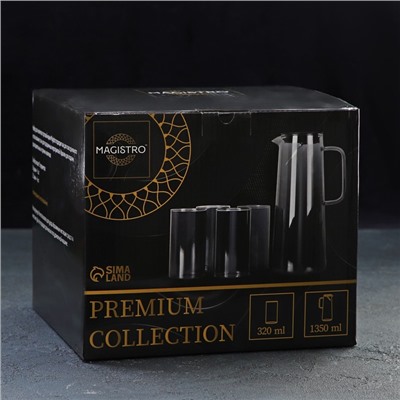 Набор для напитков Magistro «Дарк», 5 предметов: кувшин 1.35 л, 4 стакана 320 мл, стекло, тёмно-серый