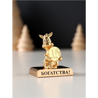 Фигурка «Лошадка с монеткой на подставке и с пожеланием: Богатства», 4×2.3×5 см