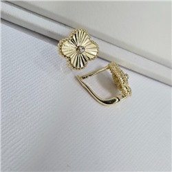 Серьги клевер ювелирная бижутерия Итальянское золото (покрытие желтое 14к), вставка: фианиты, цвет: прозрачный, арт.313.299