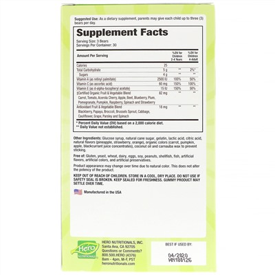 Hero Nutritional Products, Yummi Bears, Wholefood Fruit + Veggie, 90 Gummy Bears