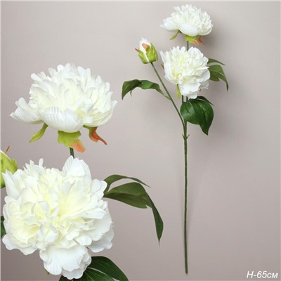 Цветок искусственный Пион белый 65 см три бутона / RF-1561 /уп 120/500/