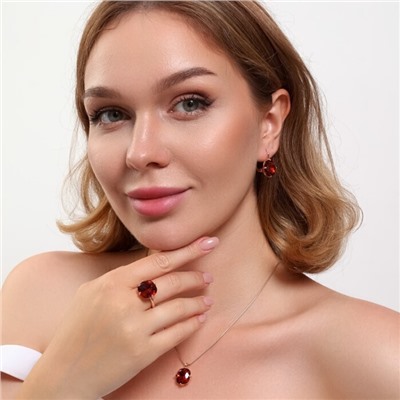Комплект ювелирной бижутерии коллекция "Дубай" серьги, кулон и кольцо 18 р, покрытие позолота, вставка: искусственный кристалл под Сваровски, цвет: красный, арт.314.816-18