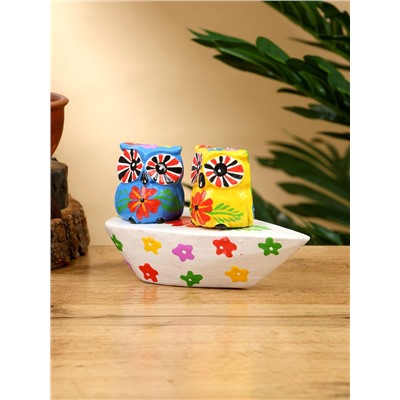 Сувенир «Пара совят», 14×7×9 см, дерево, жёлтый, синий