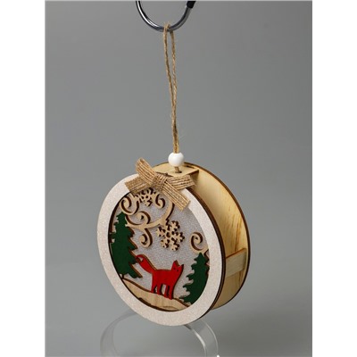 Ёлочная игрушка «Шар с лисёнком», 10×10×2 см, от батареек, свечение тёплое белое