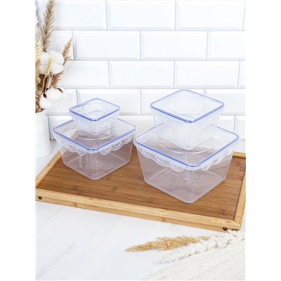 Набор пластиковых контейнеров Стандарт квадратный 4 штуки 280/850/1650/2800 мл / 90404 /уп 24/ ДОП СКИДКА НА КОРОБ 3%