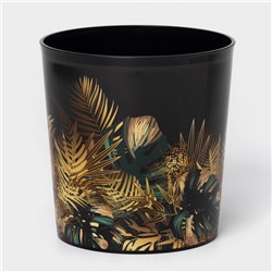 Горшок для цветов с поддоном Доляна «Голди. Листья», 1.6 л, d=14 см, h=15.5 см, пластиковый, цвет чёрный