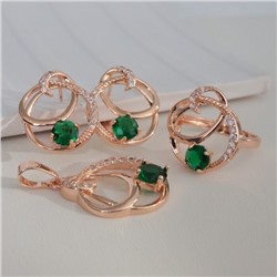 Комплект ювелирная бижутерия коллекция "Дубай" серьги, кулон и кольцо 19 р, покрытие: позолота, вставка: фианиты, цвет: прозрачный и зеленый, арт.213.793-19