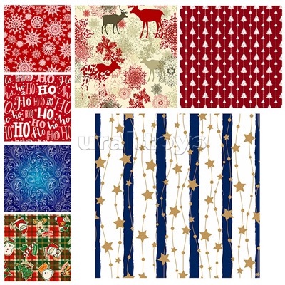 Бумага упаковочная новогодняя "Red&Blue" 70х100 см, 10 дизайнов ассорти, Золотая сказка