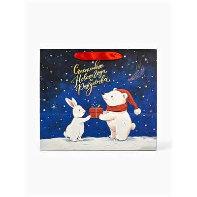 Пакет подарочный крафтовый, «В Новогоднюю ночь», 30×26×9 см