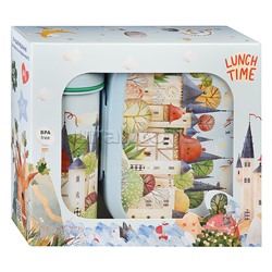 Набор: Ланч-бокс 0,98л и стакан детский с крышкой, петлей и декором 0,4л (Светло-голубой)