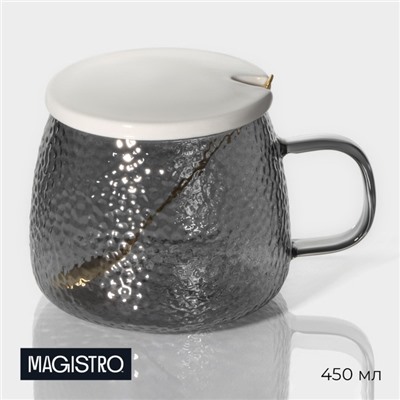 Кружка Magistro «Диамант», 450 мл, с крышкой и ложкой, стекло, серая