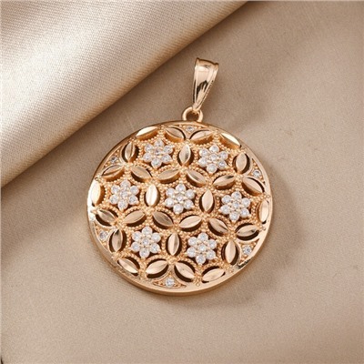 Кулон крупный круглый ювелирная бижутерия коллекция "Дубай" покрытие позолота, вставка: фианиты, цвет: прозрачный, арт.217.346