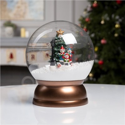 Светодиодная фигура «Шар со снеговиками и ёлкой» 21.5×26.5×21.5 см, пластик, батарейки ААх3 (не в комплекте), USB, свечение белое