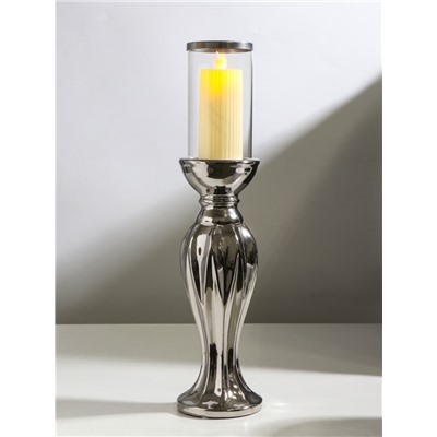 Подсвечник на 1 свечу «Версаль», керамика, стекло, d=7.5 см, серебро, 10.5×10.5×44.5 см