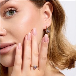 Комплект ювелирной бижутерии коллекция "Дубай" в форме цветов серьги и кольцо 20 р, покрытие позолота, вставка: фианиты, цвет: фиолетовый, арт.314.886-20