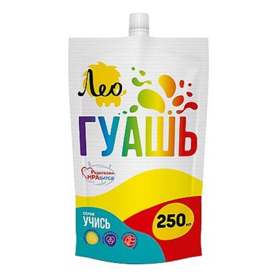 Гуашь 250 мл желтая темная(yellow deep) 208 "Учись" Группа 1 дой-пак с штуцером LGD-250 Лео