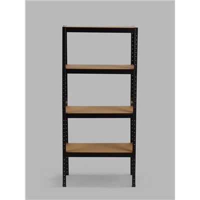 Стеллаж металлический для склада напольный, 4 полки, дерево, 150×70×30 см, чёрный