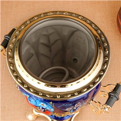 Набор посуды «Птица на синем», 3 предмета: самовар 3 л, заварочный чайник 0.7 л, поднос