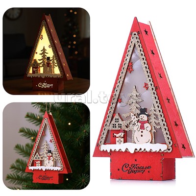 Новогоднее украшение "Домик со светом. Снеговик" в пакете