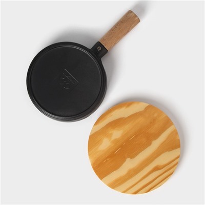 Сковорода «Мини», d=16 см, чугун, деревянная ручка, чёрная