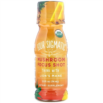 Four Sigmatic, Mushroom Focus Shot, Pineapple, 6 Bottles, 2.5 fl oz (74 ml) Each