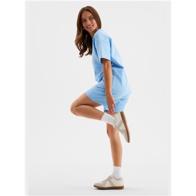 Костюм женский (футболка, шорты) MINAKU: Casual Collection, голубой, размер 48