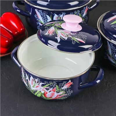 Набор кастрюль эмалированных «Версаль», 3 шт.: 1.5 л, 2 л, 3 л, индукция, синий