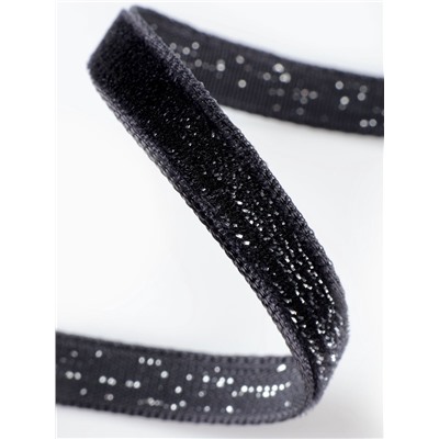 Лента бархатная, с серебряным люрексом, 6 мм, 18±1 м, чёрная №03