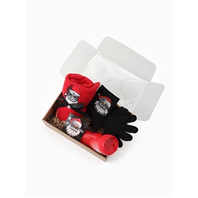 Новогодний подарочный набор «Ho-ho» плед, носки, перчатки, термостакан