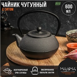 Чайник Magma «Восточная ночь», 600 мл, с ситом, эмалированный внутри, чугун, чёрный