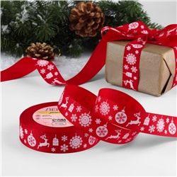 Лента репсовая «Олени», 25 мм, 23±1 м, красная