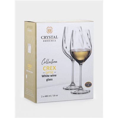 Бокалы для белого вина CRYSTAL BOHEMIA CREX OPTIC, 480 мл, набор 2 шт., стекло, прозрачные