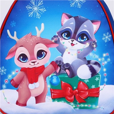 Рюкзак детский новогодний «Оленёнок и енотик», 23×20.5 см