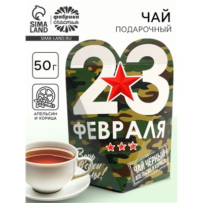 Чай подарочный «23 февраля», вкус: апельсин и корица, 50 г