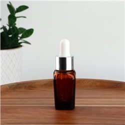 Бутылочка стеклянная для хранения с пипеткой, 10 мл, коричневая, белая