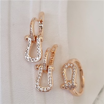 Комплект ювелирной бижутерии коллекция "Дубай" серьги и кольцо 20 р, покрытие позолота, вставка: фианиты, цвет: прозрачный, арт.314.837-20