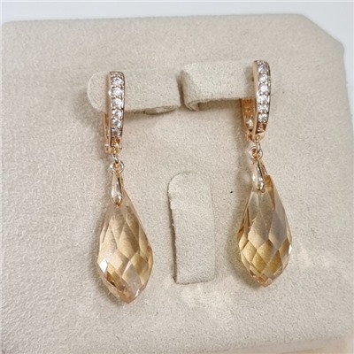 Серьги с кристаллом под Swarovski ювелирная бижутерия коллекция "Дубай", покрытие позолота, цвет: шампань, арт.414.480